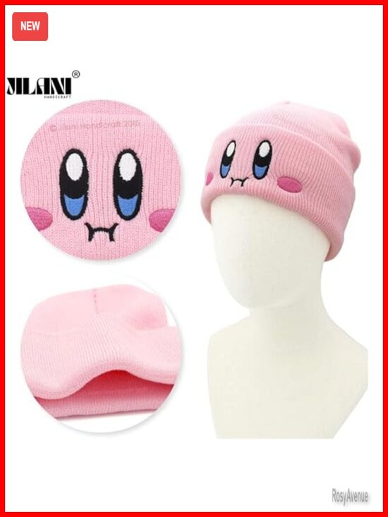 Embroidered Cute Face Anime Beanie Hat for Adults Winter Warm Knit Acrylic main image 5